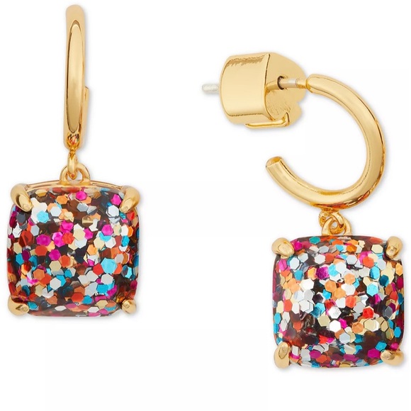 Kate Spade New York glitter stone charm huggie hoop earrings.